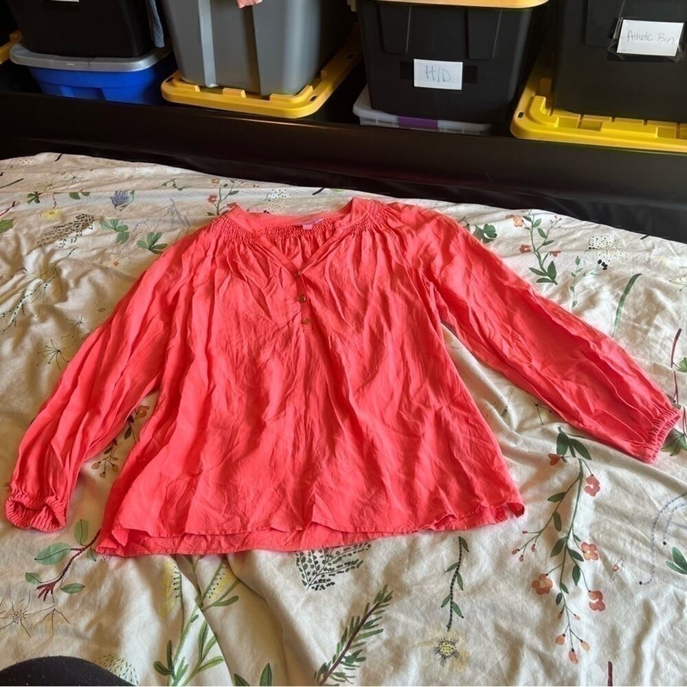 Lilly Pulitzer Coral Pink 100% Silk Peasant Blouse Top Size Small - Picture 3 of 8